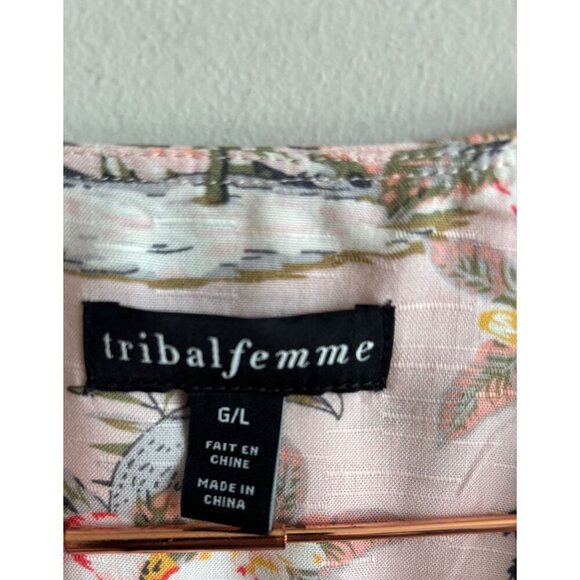 Tribal Femme Womens Pop Over Pink Paradise Cap Sleeve A-Line Midi Dress Sz L - Picture 15 of 15